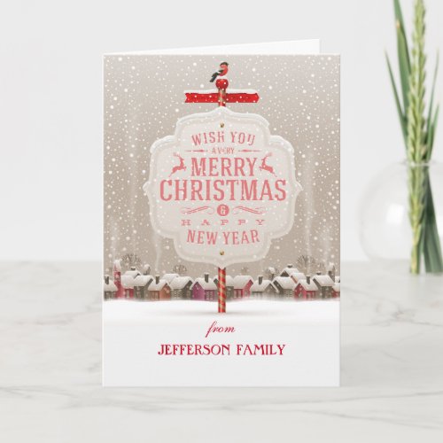 Merry Christmas Cute Snowy Village Holiday Card