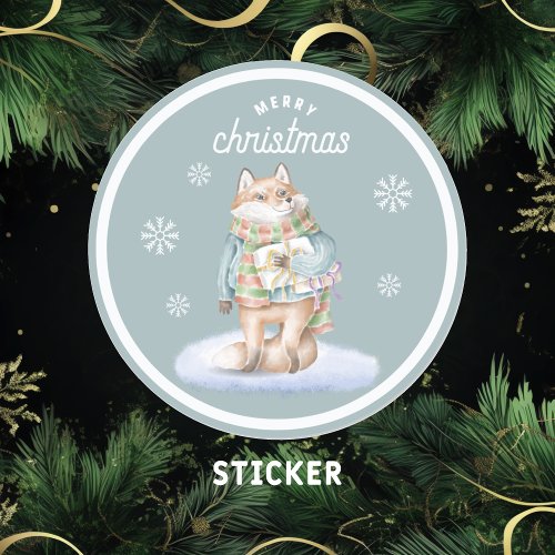 Merry Christmas Cute Standing Fox Classic Round Sticker