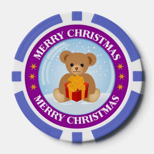 Merry Christmas Cute Teddy Bear Snowball _ Purple Poker Chips