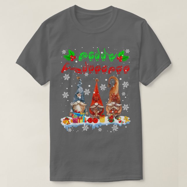 Merry Christmas Cute Three Gnomes ASL Sign Languag T-Shirt (Design Front)