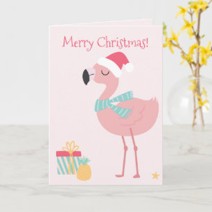 Merry Christmas! Cute Tropical Santa Flamingo Card