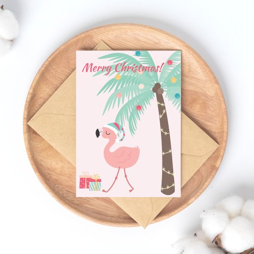 Merry Christmas Cute Tropical Santa Flamingo Holiday Postcard