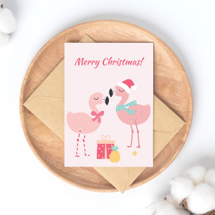 Merry Christmas! Cute Tropical Santa Flamingos Holiday Postcard