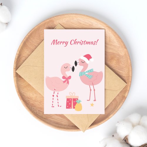 Merry Christmas Cute Tropical Santa Flamingos Holiday Postcard