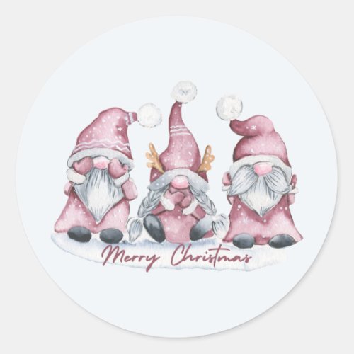 Merry Christmas Cute Watercolor Holiday Gnomes  Classic Round Sticker