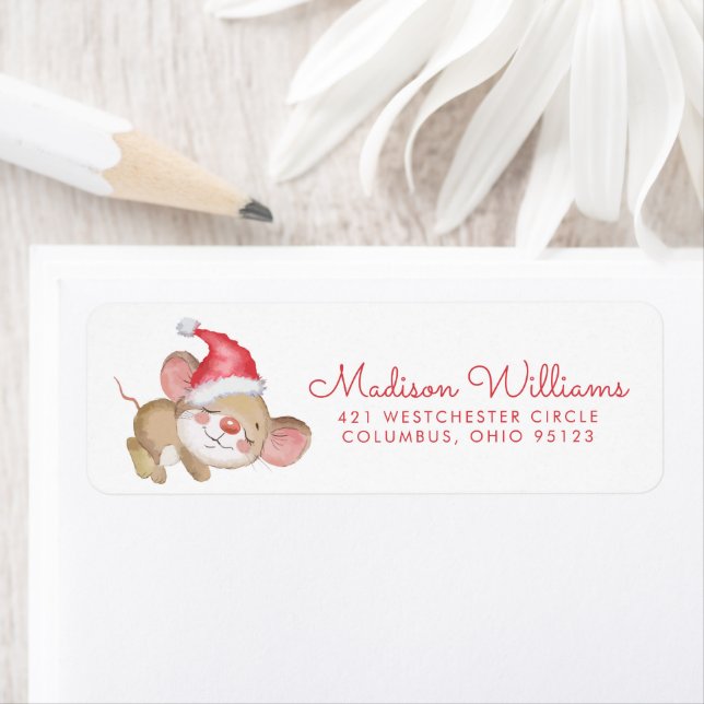 Merry Christmas Cute Watercolor Mouse Label (Insitu)