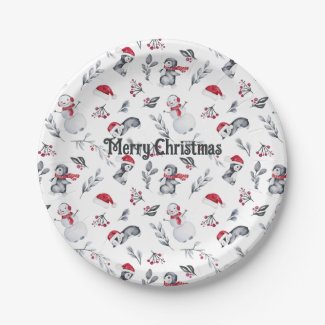Merry Christmas Cute Watercolor Penguin Pattern 