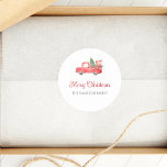 Merry Christmas Cute Watercolor Red Truck Classic Round Sticker<br><div class="desc">Personalized Christmas stickers are perfect for gift wrapping and sealing your holiday greeting cards.  These cute personalized stickers feature a watercolor red Christmas truck theme.  All text can be customized to create your own personal message.</div>