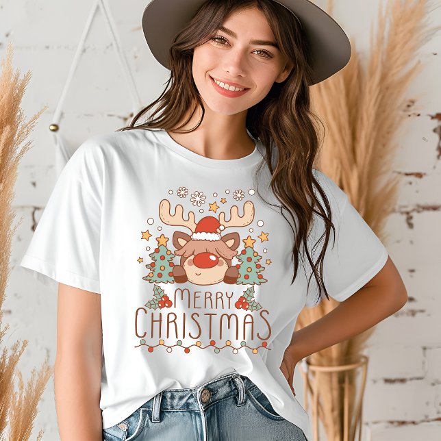Merry Christmas Cute Whimsical Festive Reindeer Tri-Blend Shirt (Creator Uploaded)