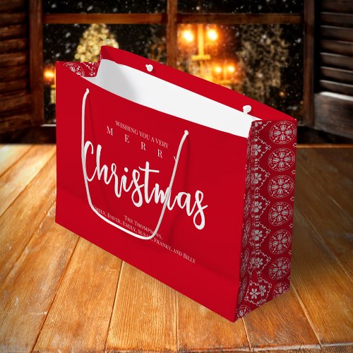 Merry Christmas Cute Whimsical Red Snowflake  Large Gift Bag