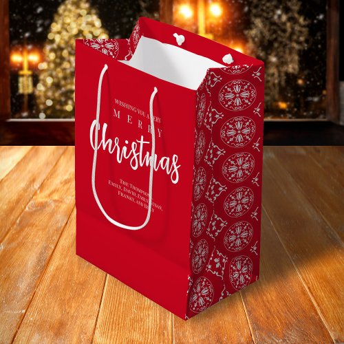 Merry Christmas Cute Whimsical Red Snowflake  Medium Gift Bag