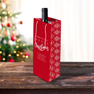 Merry Christmas Cute Whimsical Red Snowflake  Wine Gift Bag