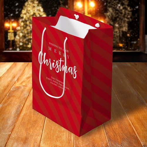 Merry Christmas Cute Whimsical Red Striped Fun Medium Gift Bag