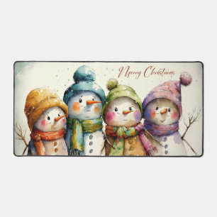 Merry Christmas Cute Whimsical Winter Snowman Desk Mat