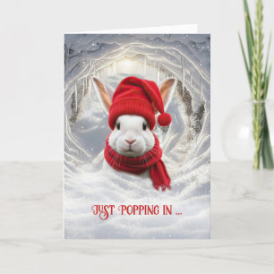 Merry Christmas Cute White Bunny Rabbit in a Snow  Card