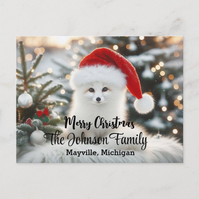 Merry Christmas Cute White Fox Personalized  Postcard (Front)
