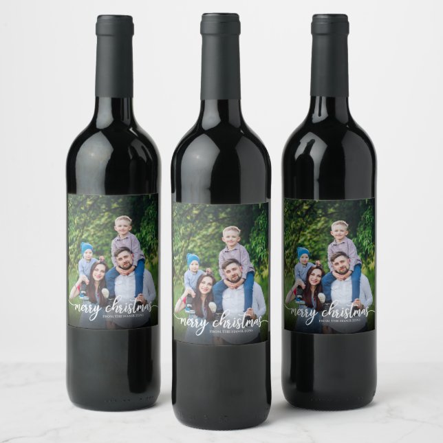 Merry Christmas Cute White Script Holiday Wine Label (Bottles)
