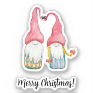 Merry Christmas Cute Winter Gnomes In Love Sticker