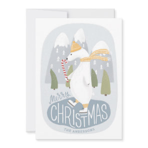 Merry Christmas. Cute winter polar bear on skate Holiday Card
