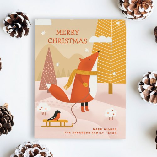 Merry Christmas Cute winter woodland fox animal Holiday Postcard