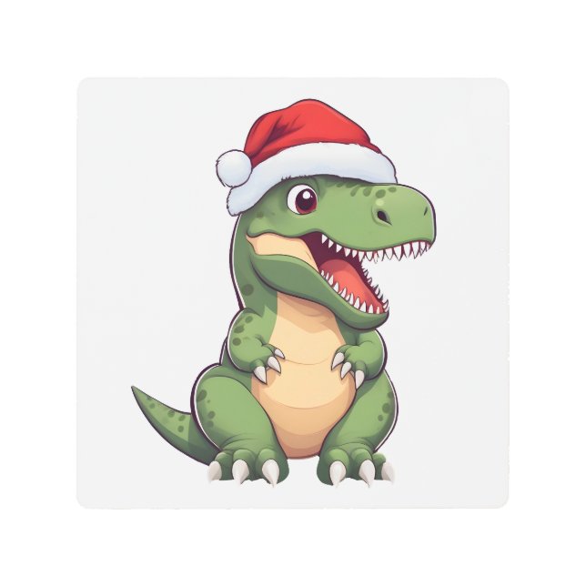 Merry Christmas Cute Xmas Baby Santa Dinosaur  Metal Print (Front)