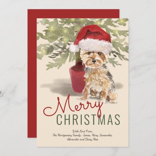 Merry Christmas Cute Yorkshire Terrier Holiday Card