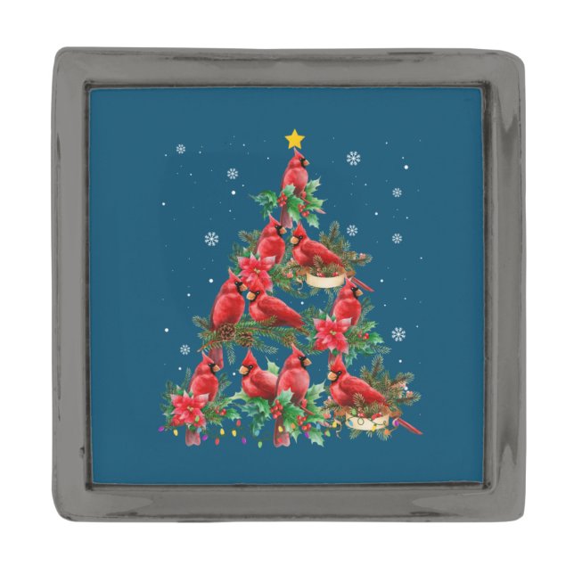 Merry Christmas Cutest Cardinal Bird Lovers Xmas Gunmetal Finish Lapel Pin (Front)