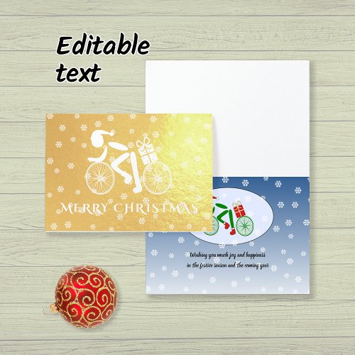 Merry Christmas cyclist custom text Foil Card