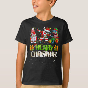 Merry Christmas dabbing santa Gnomes Dino T-Shirt