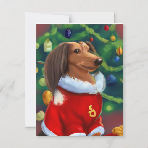 Merry Christmas Dachshund and Tree Detailed Paint Holiday Card