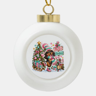 Merry Christmas Dachshund Ceramic Ball Christmas Ornament