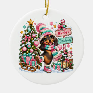Merry Christmas Dachshund Ceramic Ornament
