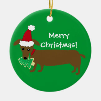 Merry Christmas Dachshund Ceramic Ornament