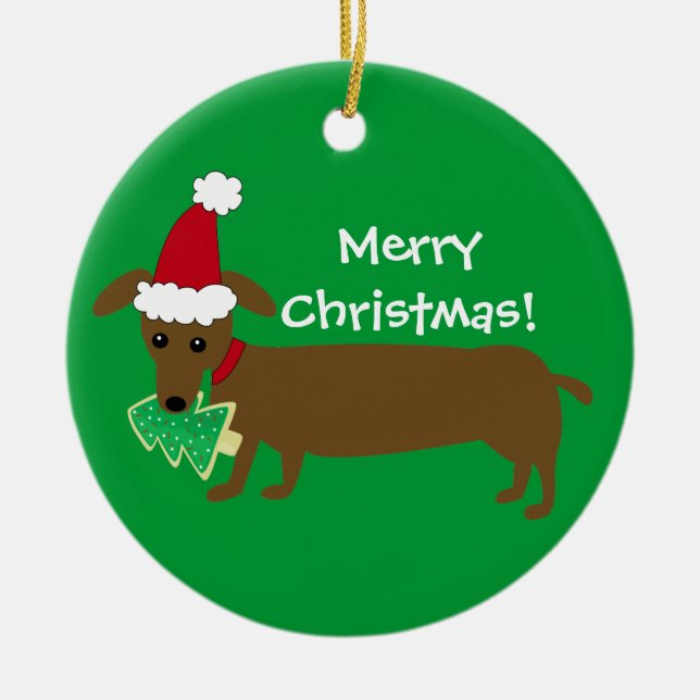 Merry Christmas Dachshund Ceramic Ornament (Front)
