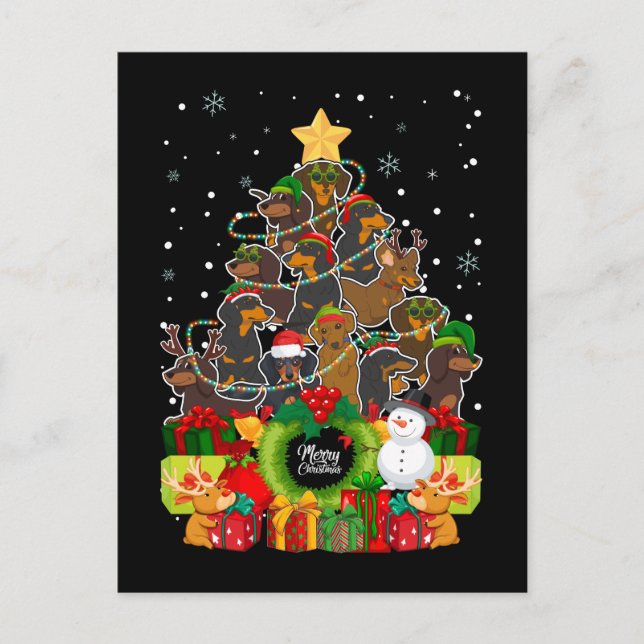 Merry Christmas Dachshund Christmas Tree Xmas Dogs Postcard (Front)