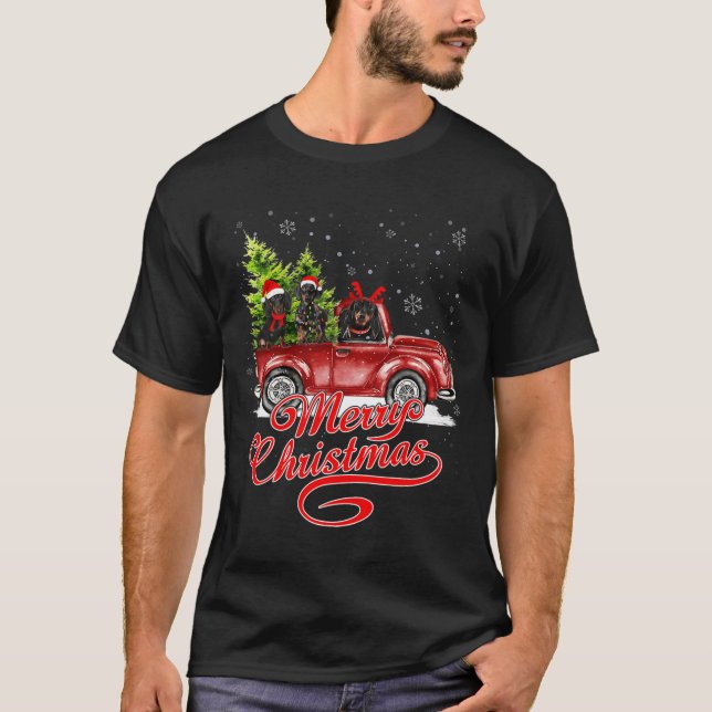 Merry Christmas Dachshund Dog Lover Santa Reindeer T-Shirt (Front)