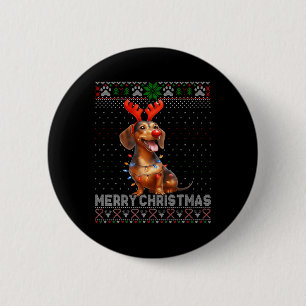 Merry Christmas Dachshund Dog Lover Ugly Christmas Button