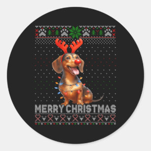 Merry Christmas Dachshund Dog Lover Ugly Christmas Classic Round Sticker