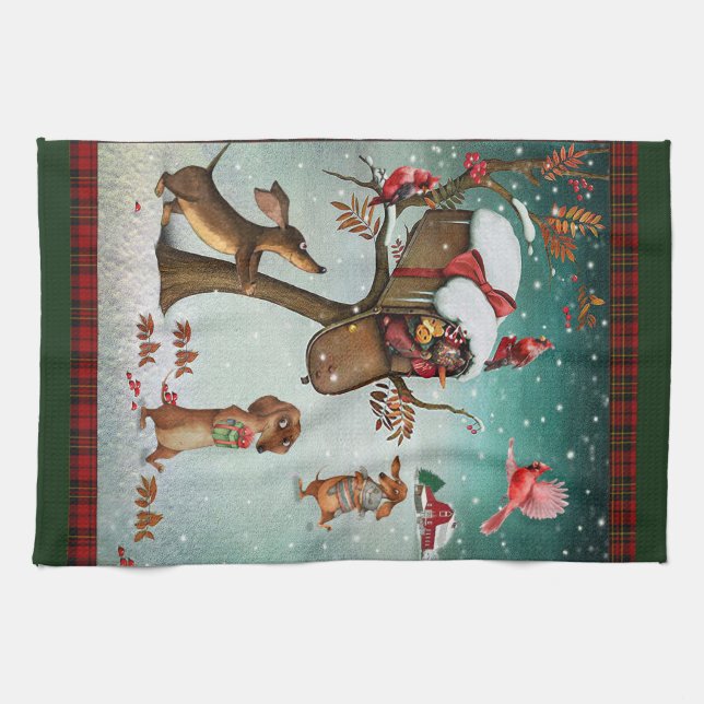 Merry Christmas Dachshund Dog Lovers Gift Kitchen Towel (Horizontal)