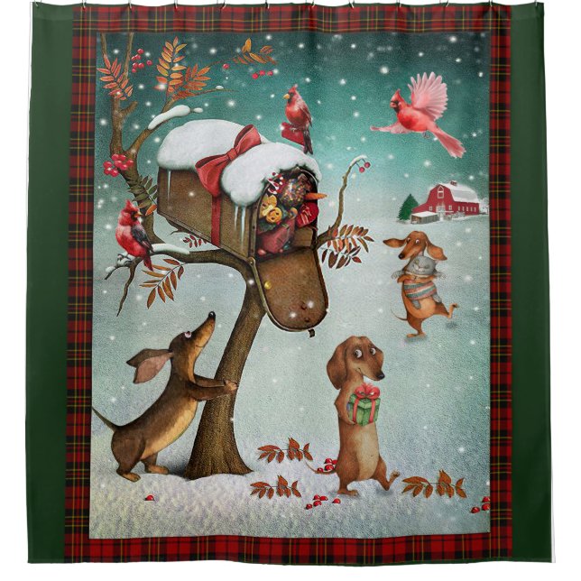 Merry Christmas Dachshund Dog Lovers Gift Shower Curtain (Front)