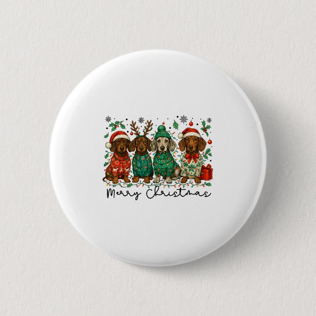 Merry Christmas Dachshund Dog Retro Xmas Puppy Men Button (Front)