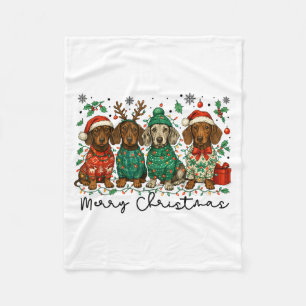 Merry Christmas Dachshund Dog Retro Xmas Puppy Men Fleece Blanket