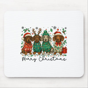 Merry Christmas Dachshund Dog Retro Xmas Puppy Men Mouse Pad