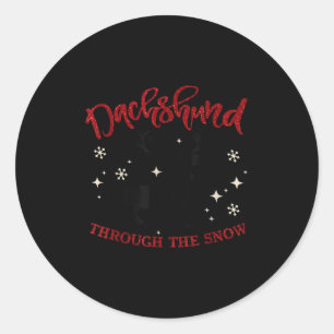 Merry Christmas Dachshund Dog Through The Snow Classic Round Sticker