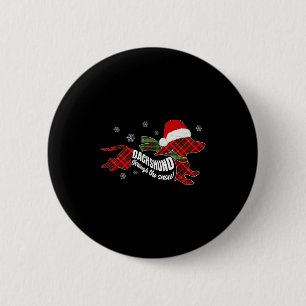 Merry Christmas Dachshund Dog Through The Snow Pla Button