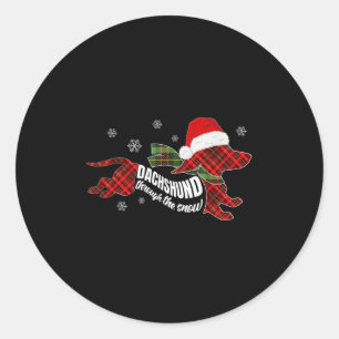 Merry Christmas Dachshund Dog Through The Snow Pla Classic Round Sticker
