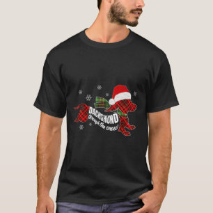 Merry Christmas Dachshund Dog Through The Snow Pla T-Shirt