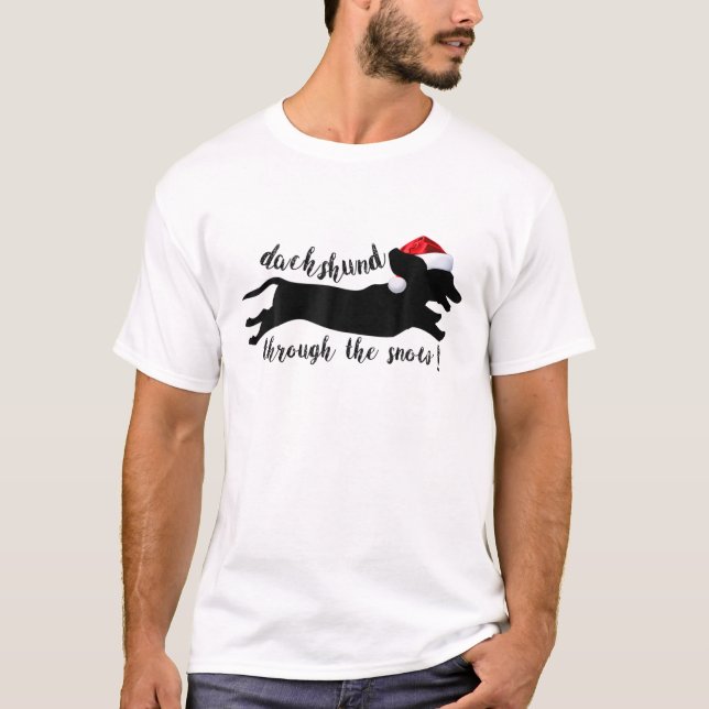 Merry Christmas Dachshund Dog Through The Snow T-Shirt (Front)