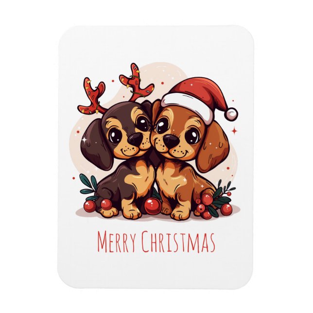 Merry Christmas Dachshund Dogs Magnet (Vertical)