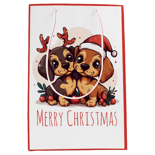 Merry Christmas Dachshund Dogs Medium Gift Bag (Front)
